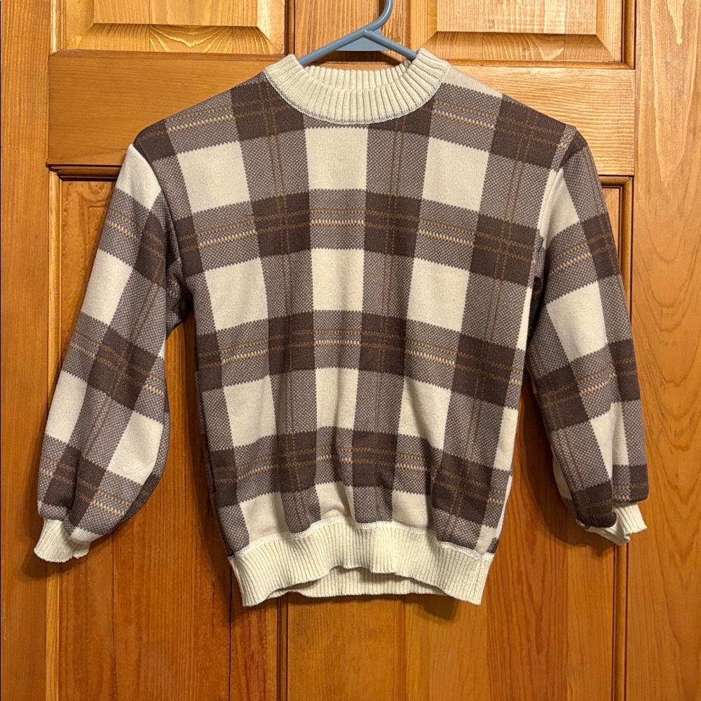 Plaid Brown and Cream Sweater